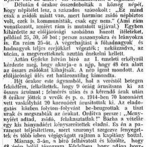 Részlet a „A dunántúli zsidóüldözések aktáiból.” c. cikkből (Forrás: Egyenlőség, 1919. 09. 25., 4. o.)
